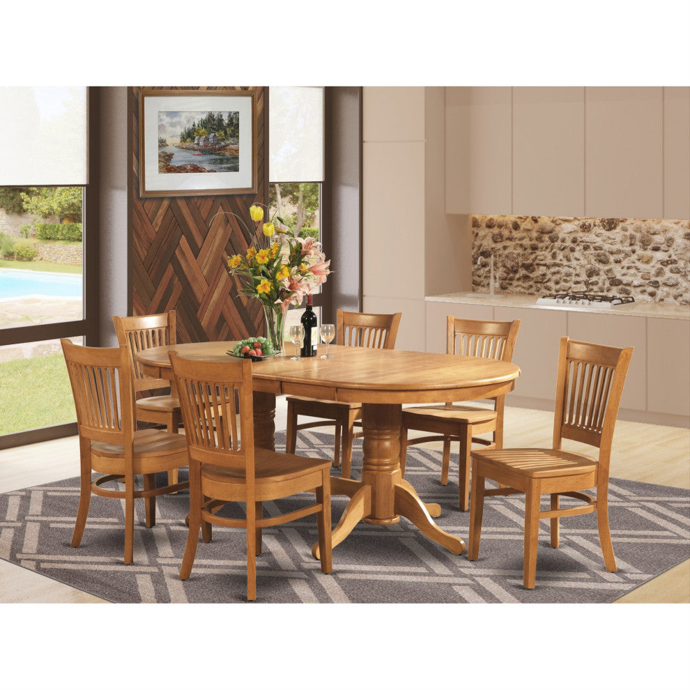 Vanc7-Oak-W 7-Piece Dining Room Set Dining Table With Leaf And 6 Dining Chairs