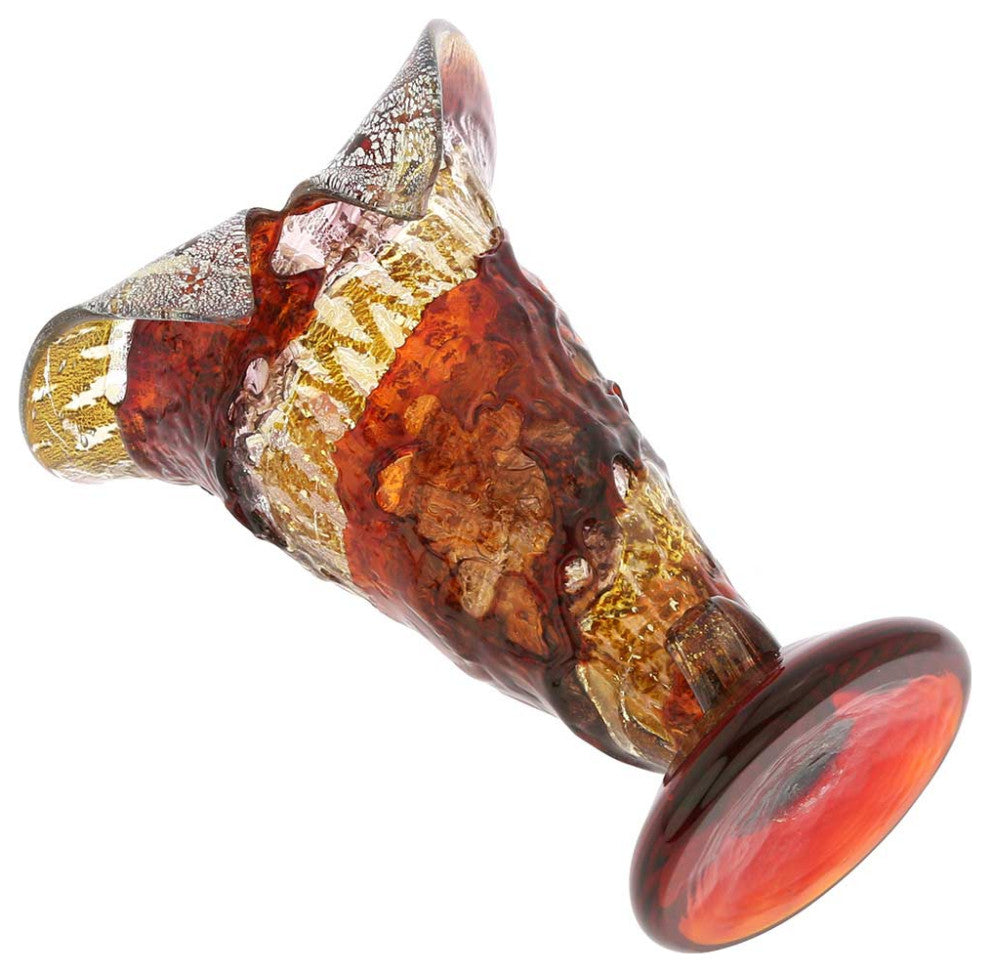 GlassOfVenice Murano Glass Sbruffo Horn Of Plenty Vase - Golden Brown Red