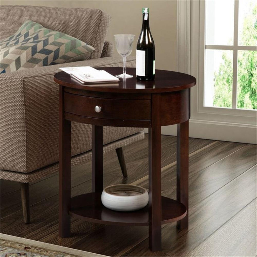 Convenience Concepts End Table Nightstand Bedside Oval in Wood - Espresso