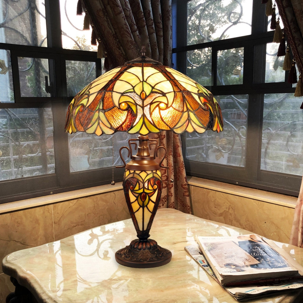 Chloe Lighting Liason Victorian-Style Antique 3 Light Double Lit Table Lamp 16"