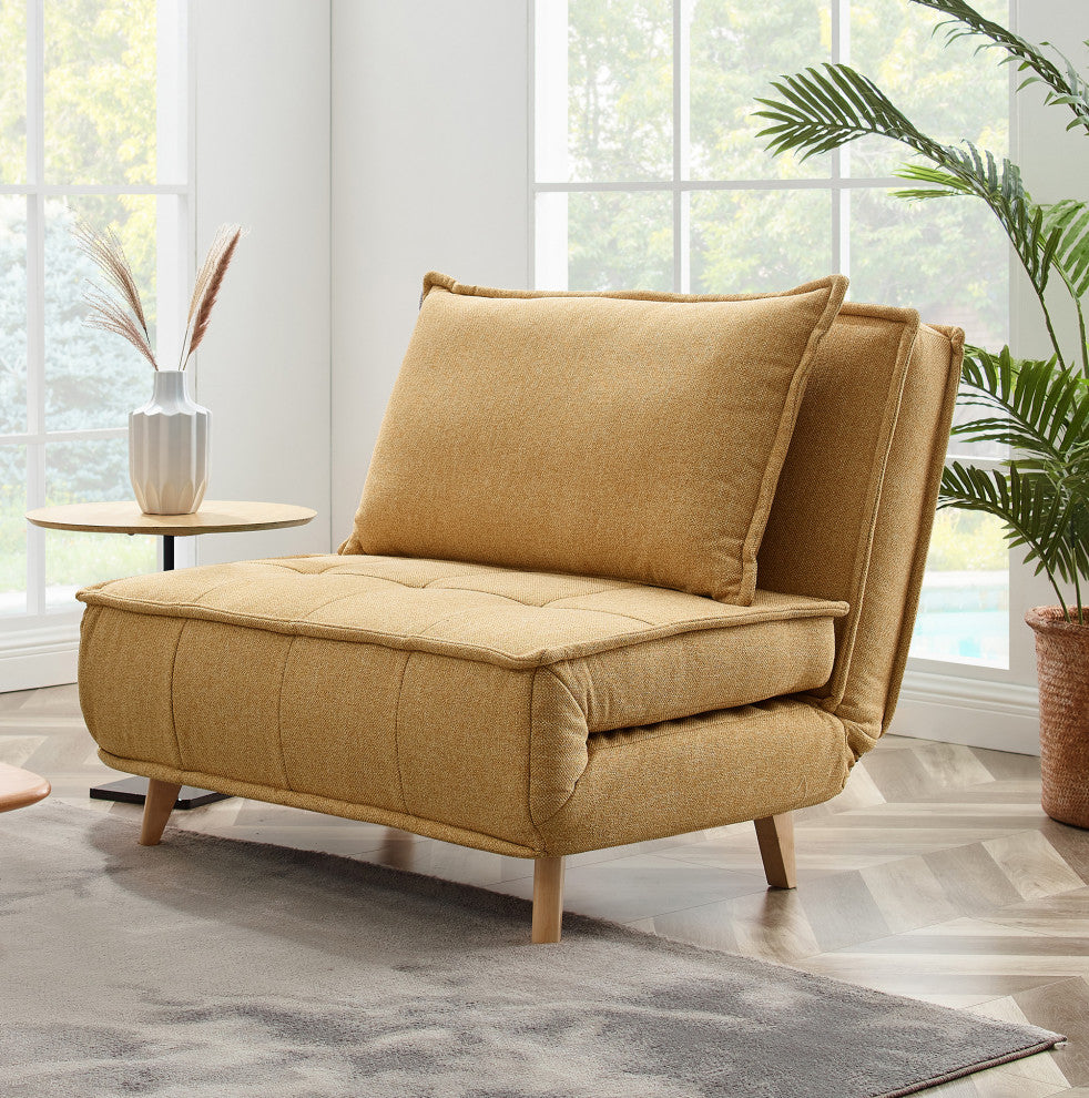 Modern Fabric Upholstered Convertible Sofa Bed Folding Sleeper Chair, Yellow