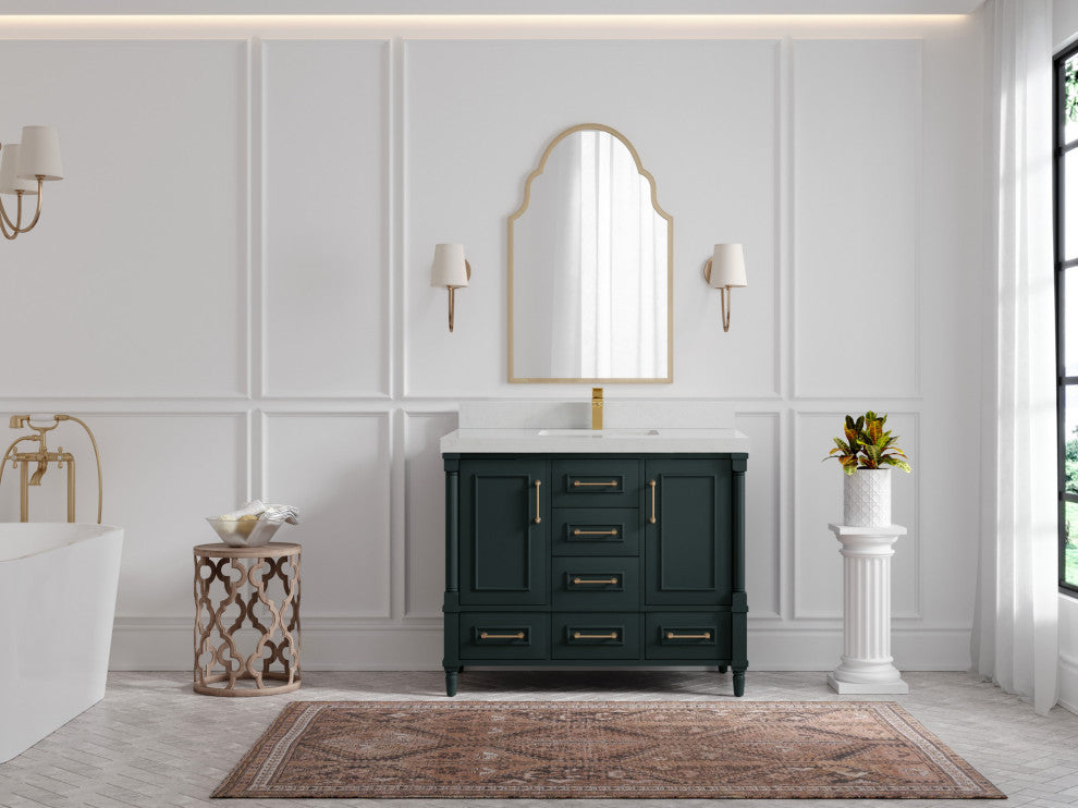 Aberdeen 42 Single Sink Bath Vanity in Dark Forest Green 2" Carrara Quartz