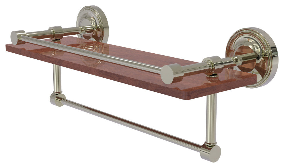 Prestige Regal 16" Wood Shelf with Gallery Rail and Towel Bar, Polished Nickel