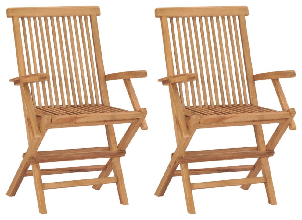 Vidaxl Garden Chairs With Blue Cushions, Set of 2, Solid Teak Wood