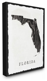 Black and Grey Marbled Paper Florida State Silhouette Stretched Canvas, 24"x30"