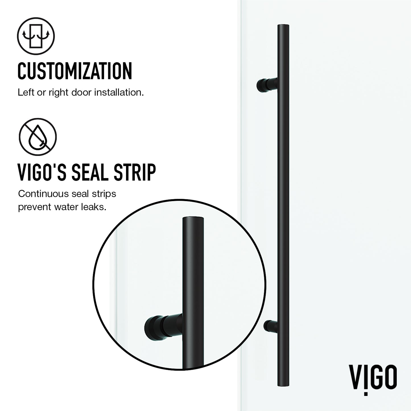 VIGO Elan E-Class Frameless Sliding Shower Enclosure, Matte Black, 36" D X 48" W X 82" H, Left Base