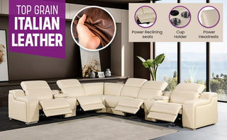 Marco-8-Piece, 4-Power Reclining Italian Leather Sectional, Light Gray