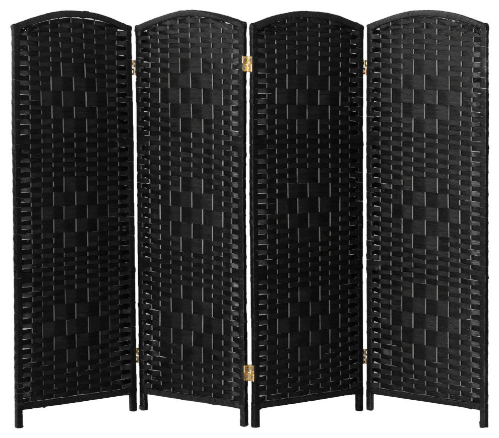 4 ft. Short Diamond Weave Fiber Room Divider Black 4 Panel