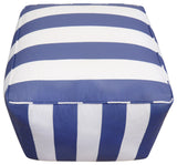 Pasargad Home Galaxy Collection White/Blue Poly Fabric Striped Pouf