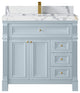 Paris 36" Center Sink Bathroom Vanity, Blue Heather 2" Calacatta Poannazo