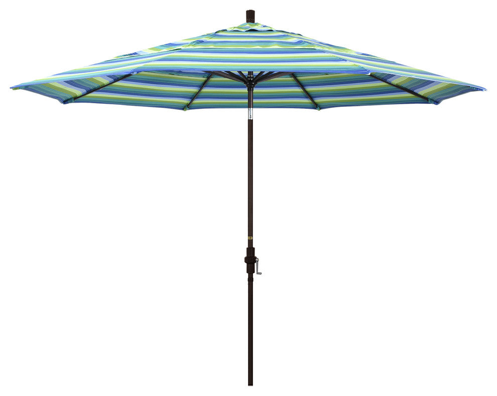 11' Aluminum Umbrella Collar Tilt Bronze, Sunbrella, Seville Seaside