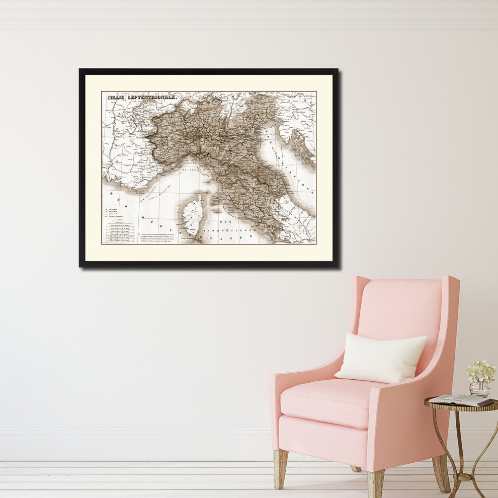 North Italy Vintage Sepia Map Canvas Print, 28"x37"