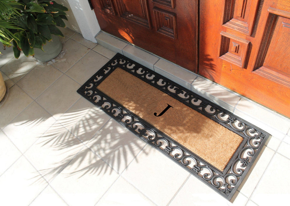 First Impression Hand Crafted Myla Monogrammed Large Entry Doormat, 18"x48", J