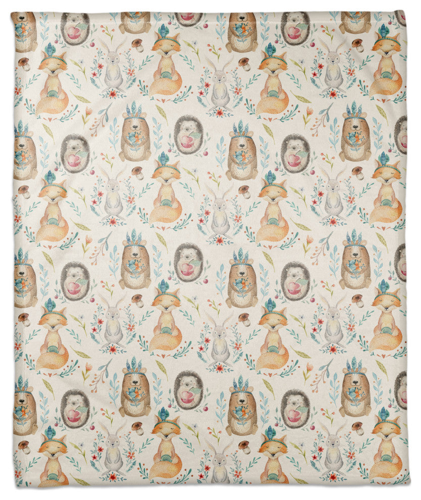 Whimsical Woodland Animals 50x60 Coral Fleece Blanket