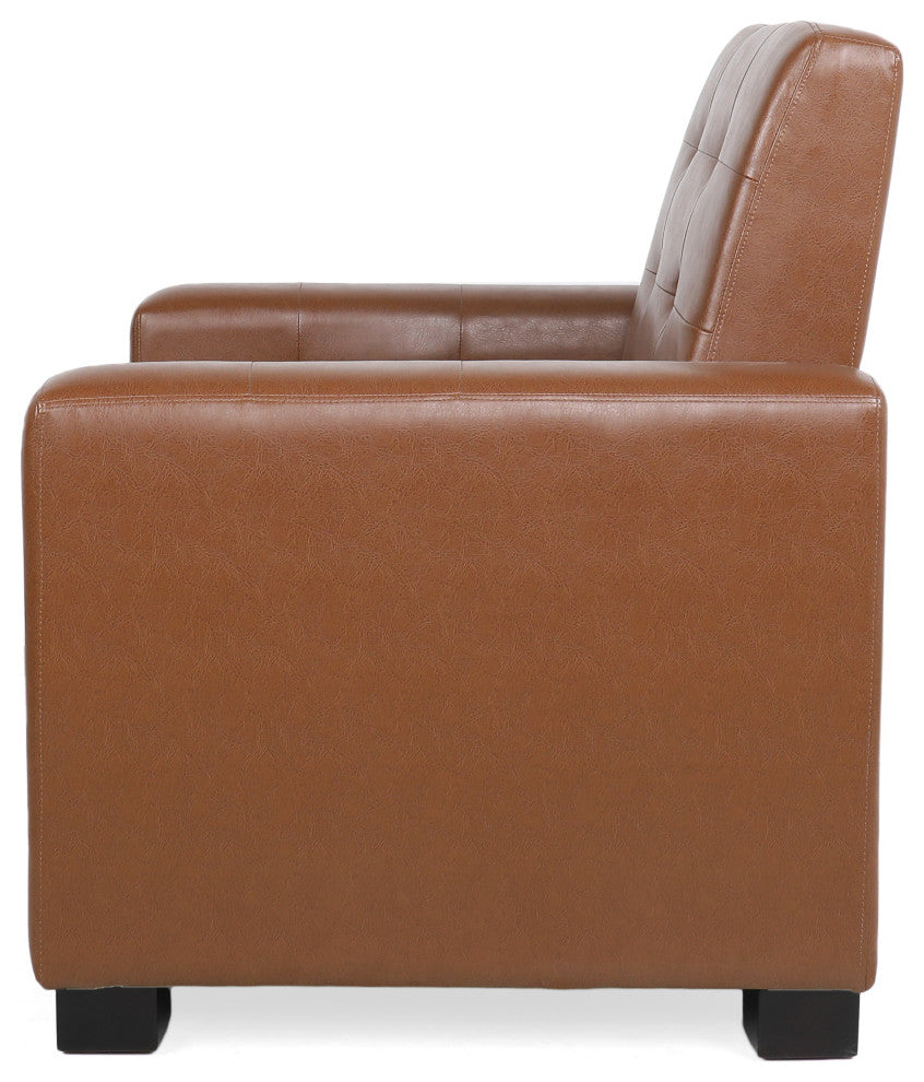 Langseth Contemporary Tufted Pushback Recliner, Cognac/Dark Brown, Faux Leather