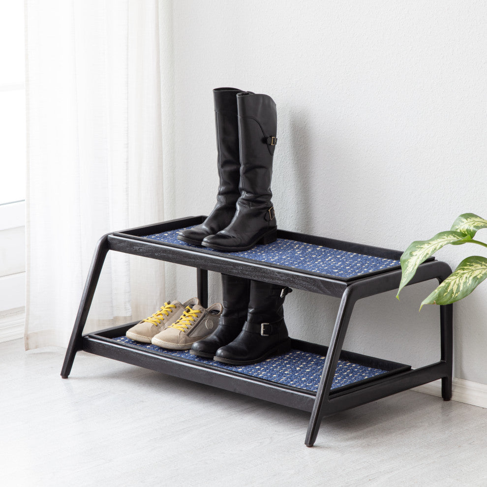 Double-Tier Black Stand With 3-Pair Rubber Boot Trays K.C. Whistle