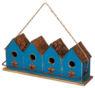 Blue Distressed Solid Wood Birdhouse