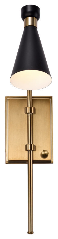 Prospect 1-Light Wall Sconce, Matte Black With Burnished Brass
