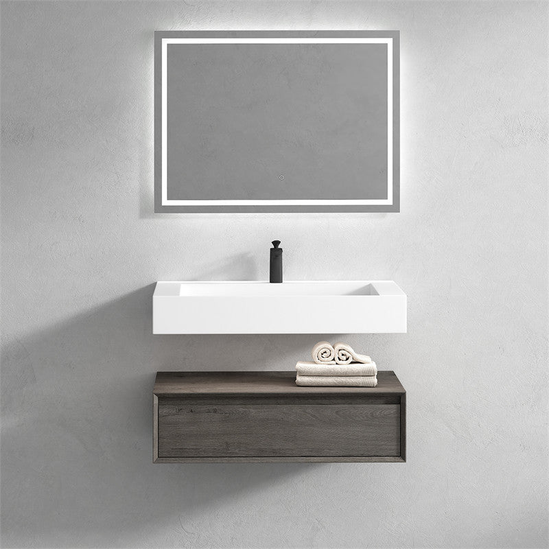 Alysa 36'' Floating Vanity, Acrylic Sink, Smoke Oak