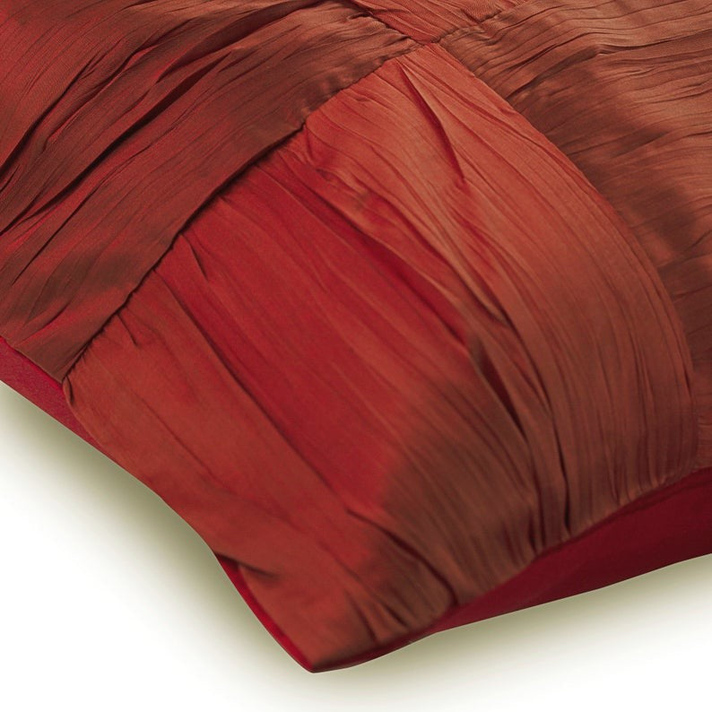 Textured Orange Crushed Silk 18"x18" Solid Color Pillow Cover, Dreamy Rust