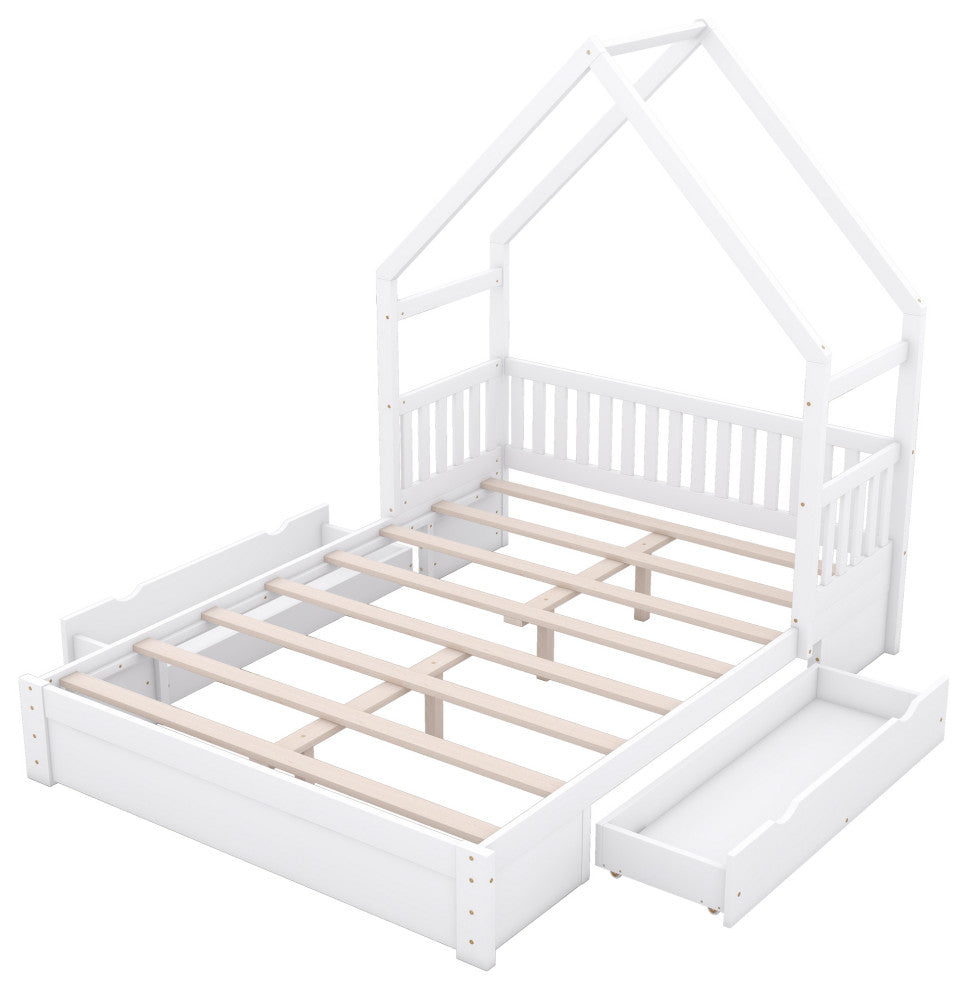 Gewnee Wood Queen Size House Platform Bed