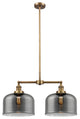 Large Bell 2-Light Chandelier, Brushed Brass, Glass: Plated Smoked