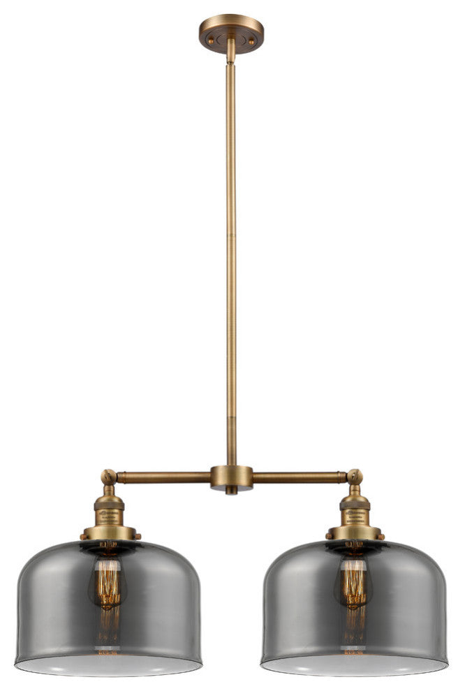 Large Bell 2-Light Chandelier, Brushed Brass, Glass: Plated Smoked