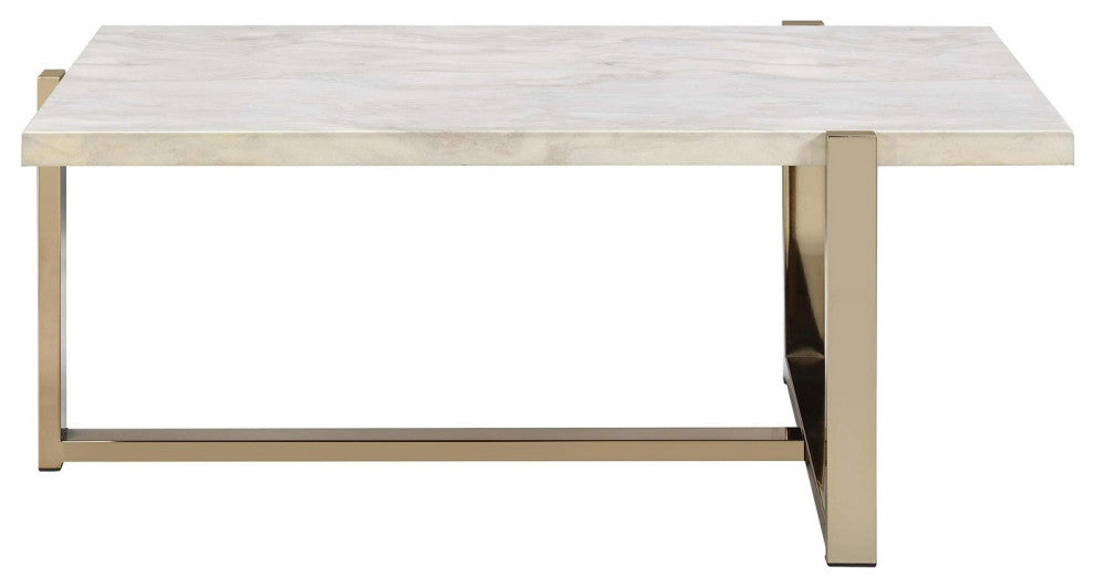 Champagne Finish Coffee Table With Faux Marble Top