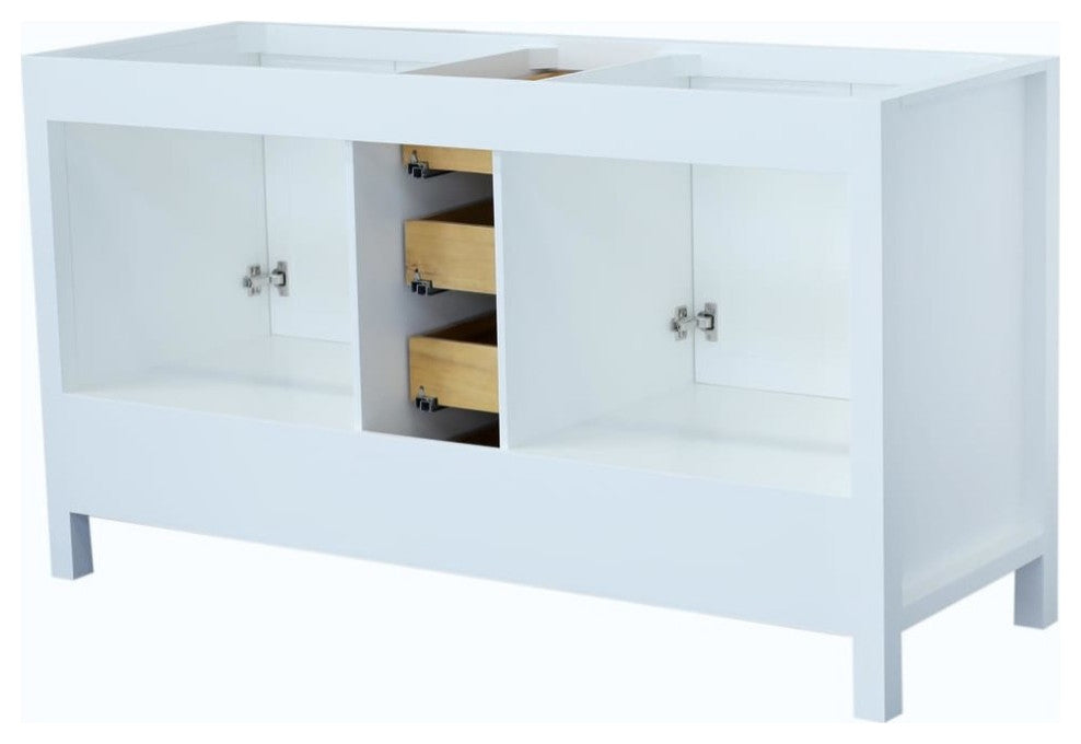 Ariel Cambridge 60" Base Cabinet, White, Double Sink Base Cabinet