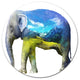 Elephant Double Exposure Illustration, Animal Disc Metal Wall Art, 11"
