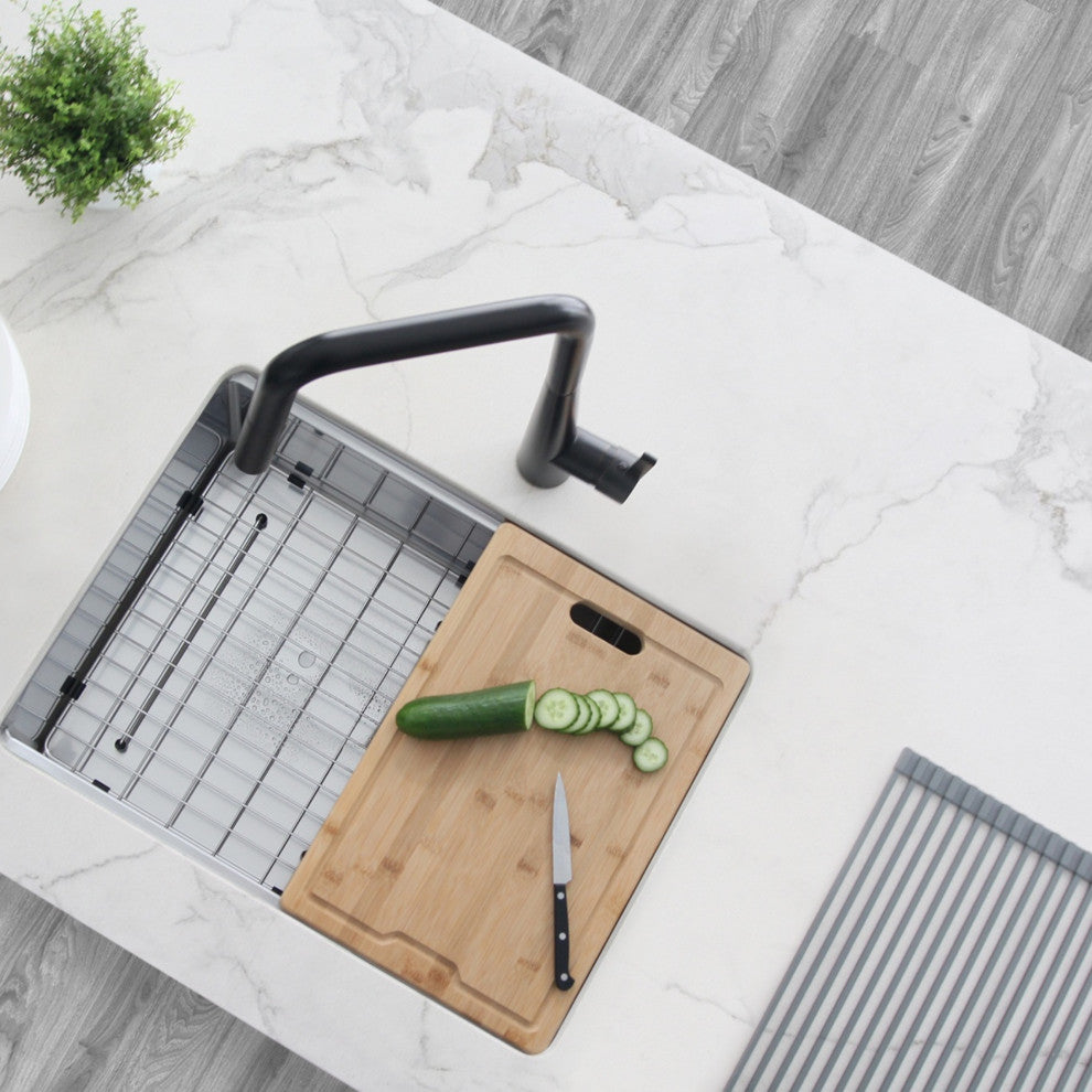 STYLISH 25 L x 19 W-inch Undermount Single Bowl 16G Kitchen Sink Workstation