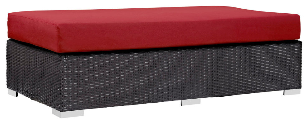 Convene Outdoor Patio Fabric Rectangle Ottoman, Espresso Red