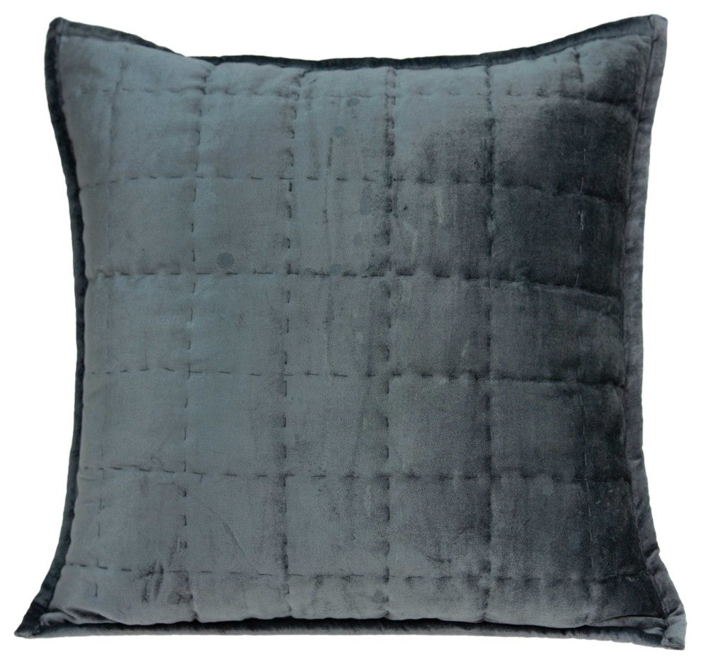 20" X 7" X 20" Transitional Charcoal Solid Quilted Pillow Cover With Poly Insert