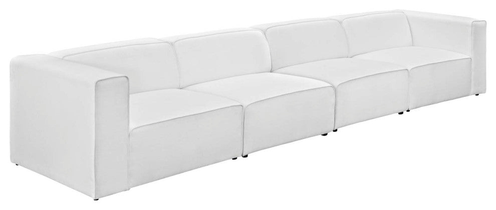 White Mingle 4 Piece Upholstered Fabric Sectional Sofa Set