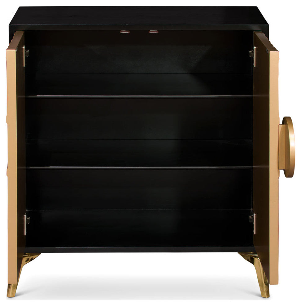 Gold and Black Sun Motif Zen Modern Asian Cabinet
