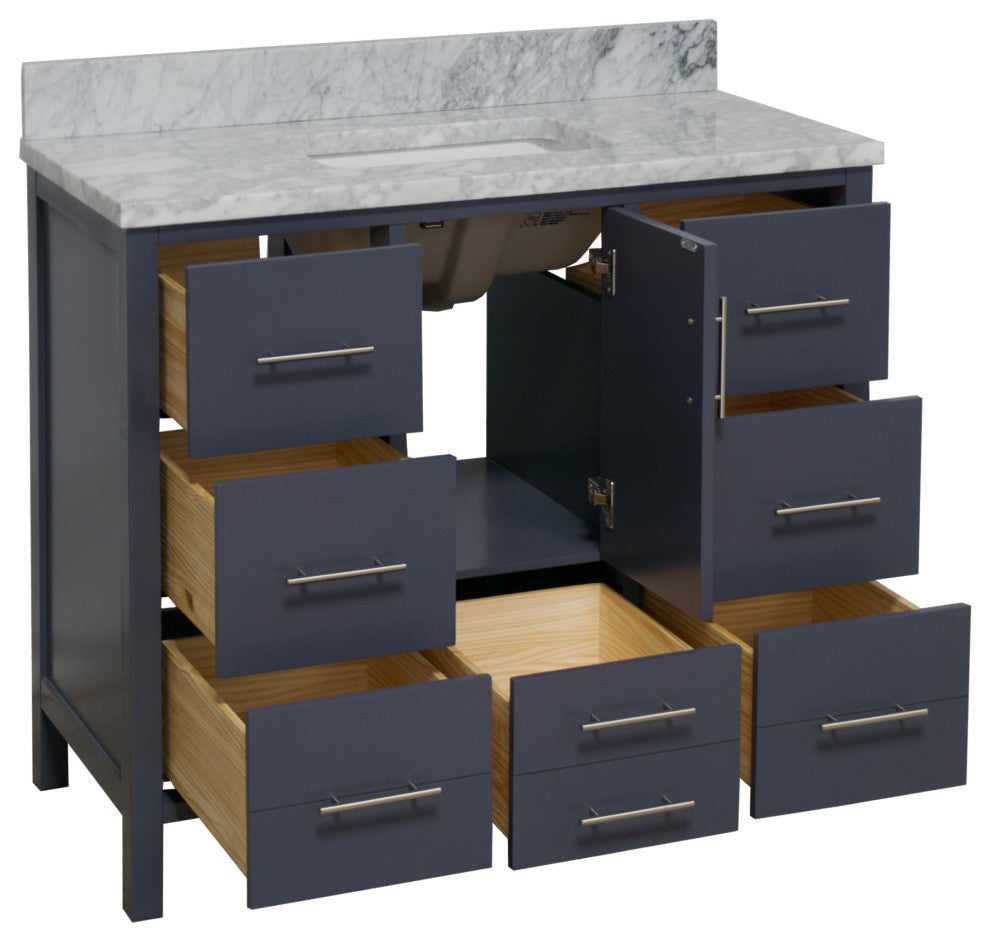 California 42" Bathroom Vanity, Marine Gray, Carrara Marble