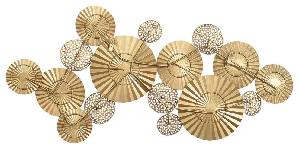 Handmade Metal Wall Art-Discs-Ivory, Gold-47" x 23"