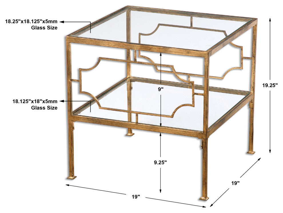 Uttermost Genell Contemporary Metal and Glass Cube Table in Gold/Clear