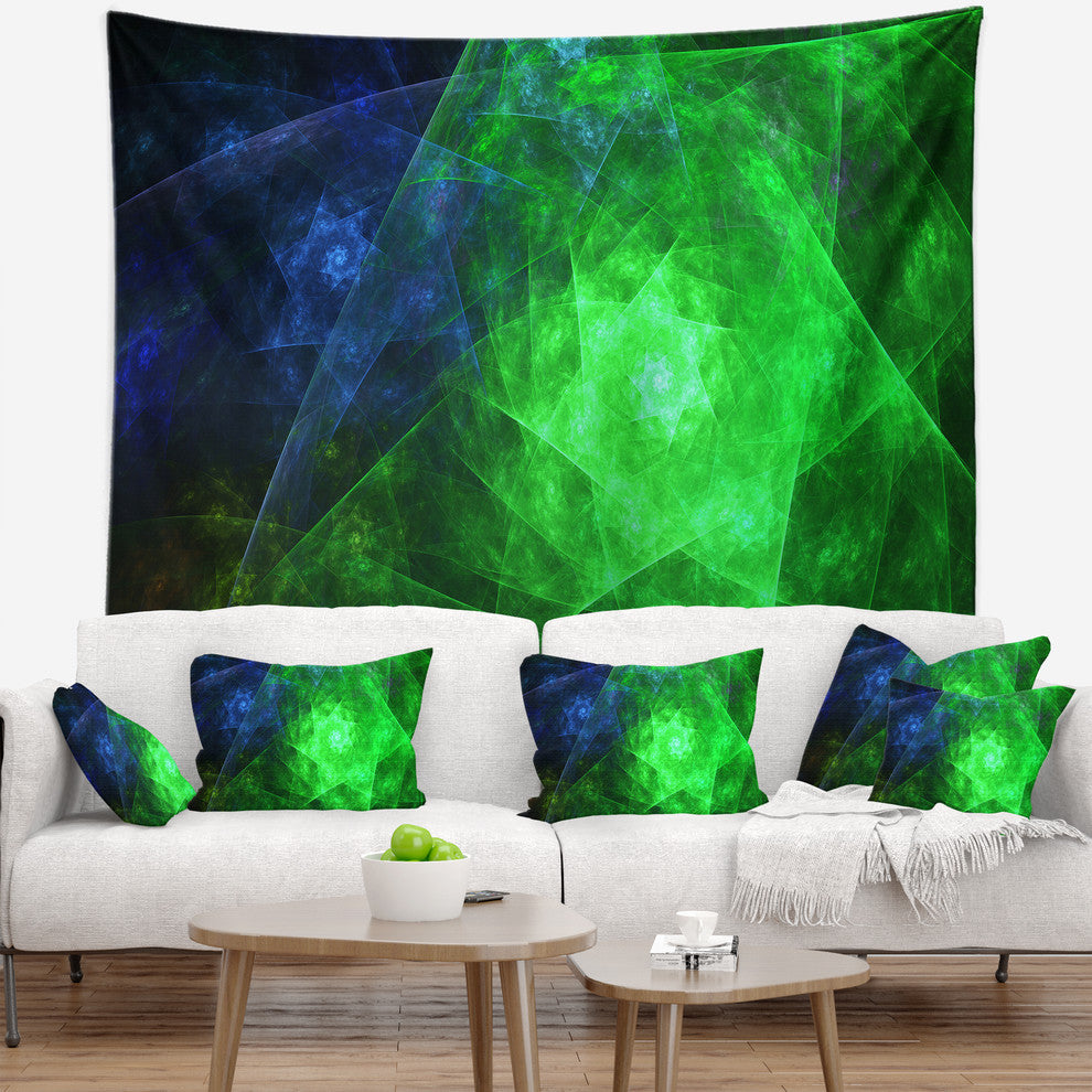 Green Rotating Polyhedron Abstract Wall Tapestry, 92"x78"
