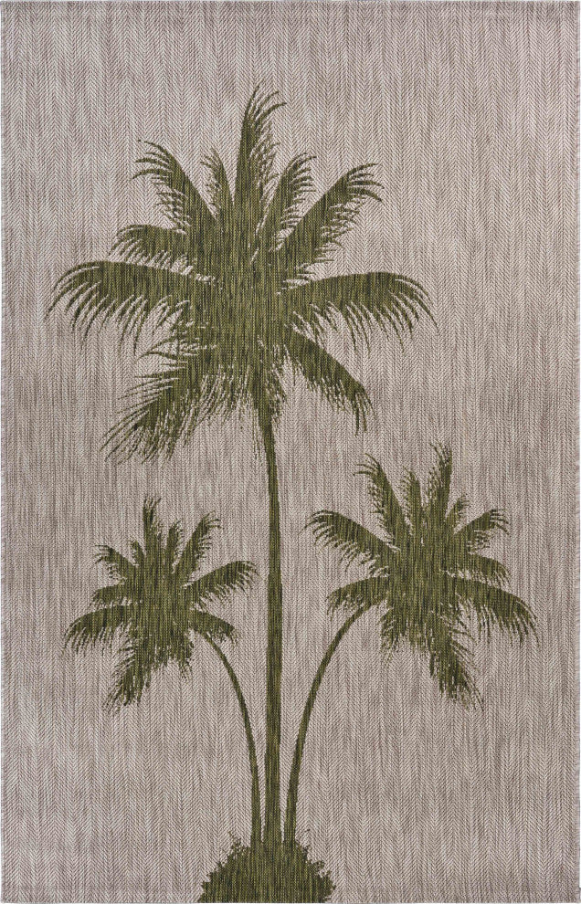 8" x 10" Green Palm Tree Indoor Outdoor Area Rug