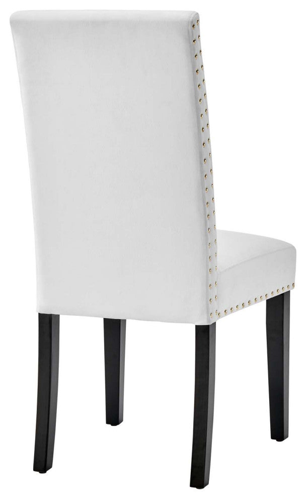 Side Dining Chair, Set of 2, Velvet, Wood, White, Modern, Cafe Bistro Restaurant