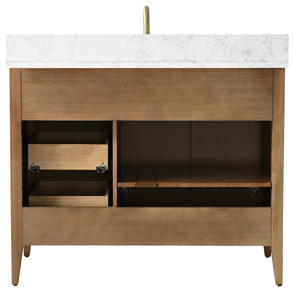 Vanity Art Freestanding Vanity, Walnut, 42", Single Sink, Golden Brushed