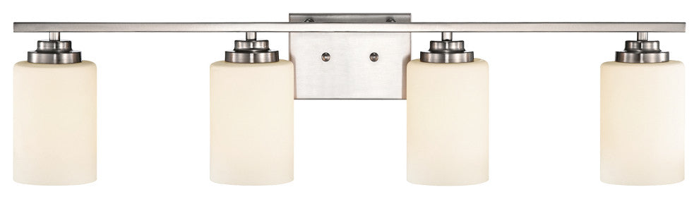 4-Light Brushed Nickel Vanity Lights With White Etched Glass Shades