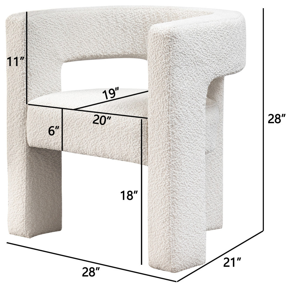 28" Wide Boucle Upholstered Square Armchair, Cream