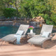 GDF Studio Crystal Outdoor Gray Wicker Chaise Lounge and Table, Set of 2
