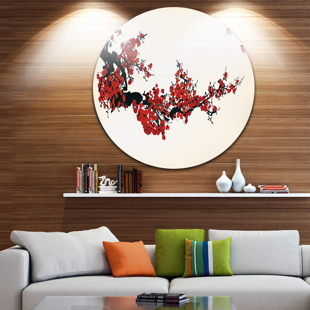 Floral Winter Sweet, Digital Art Floral Large Disc Metal Wall Art, 23"