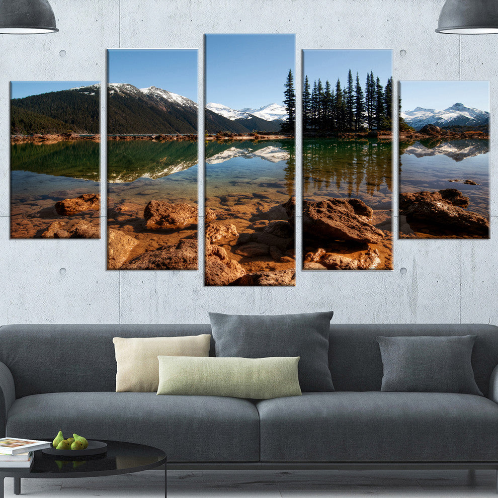 Beautiful Clear Lake with Pine Trees, Landscape Canvas Print, 60"x32", 5 Panels