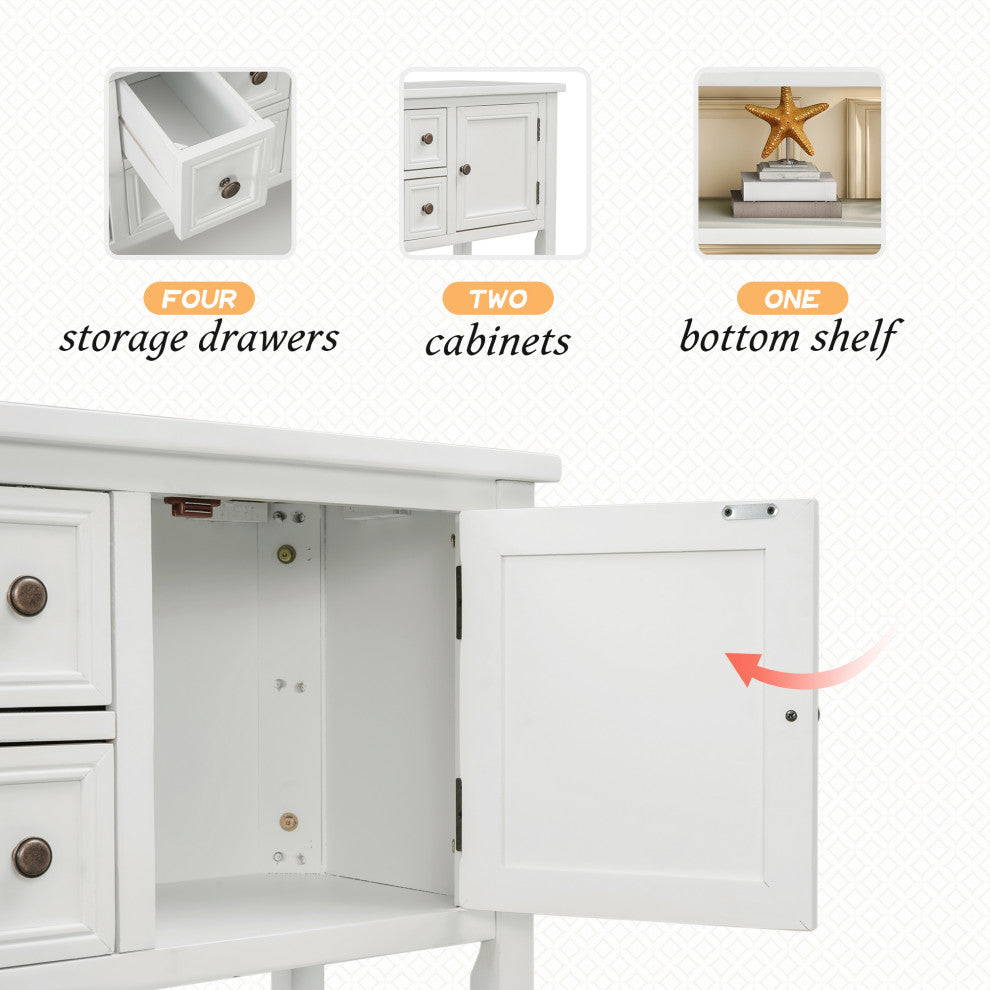 TATEUS 46" Console Table Buffet Sideboard Storage Drawers Cabinets Sofa Tables, White