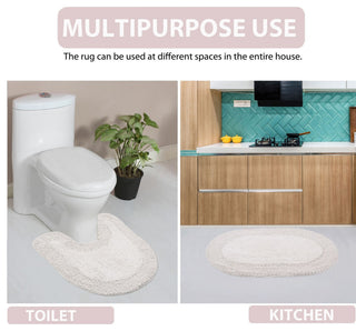Double Ruffle Collection Bath Rugs Set, 17x24 Rectangle, Ivory
