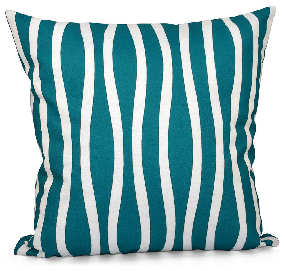 Wavy Stripe Decorative Pillow, Lake Blue, 18"x18"